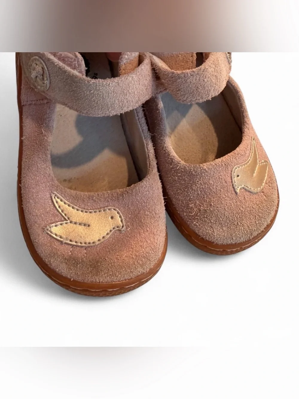Livie & Luca Pink Suede Mary Janes with Bird Accent